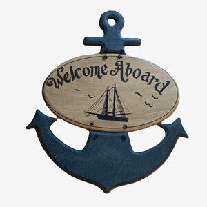 Nautical anchor wooden Welcome Aboard sign for boat or home decor